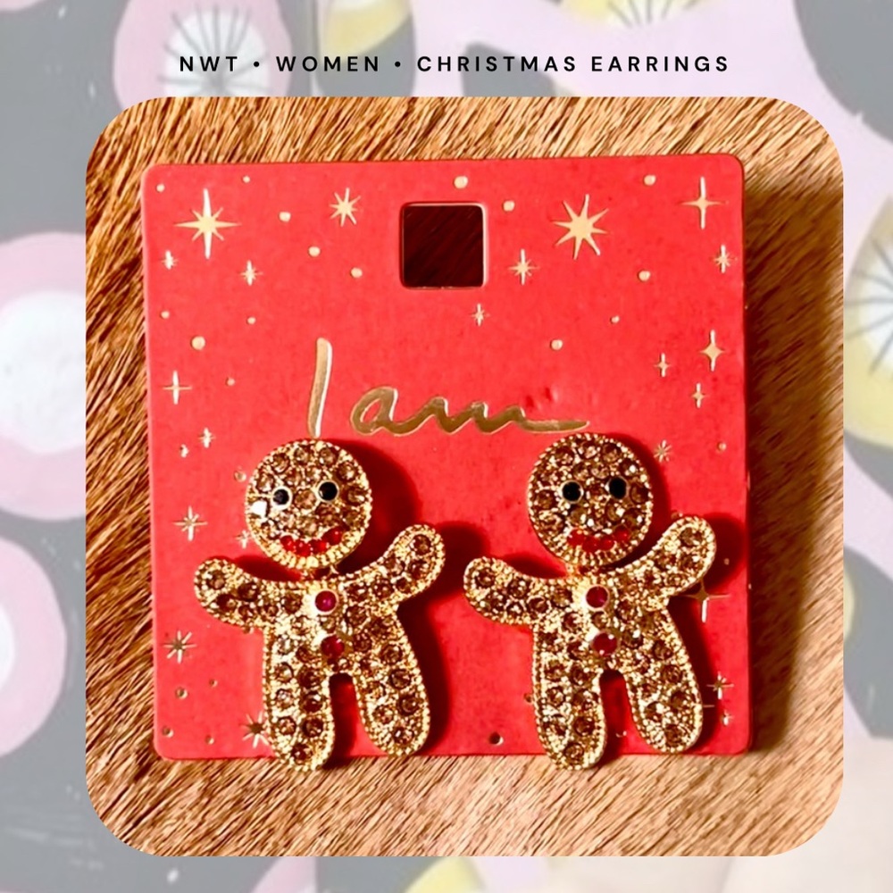 🆕 🎉 jeweled gingerbread man christmas dangling earrings
